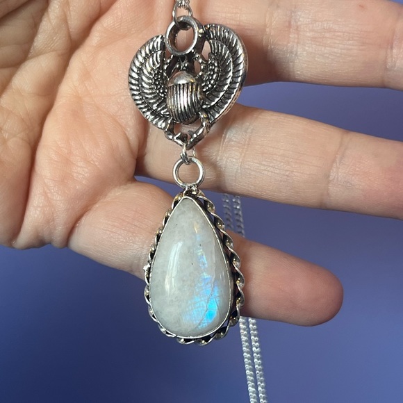 Moonstone Scarab Necklace, Ancient Egyptian talisman, moonstone scarab beetle - Picture 8 of 13